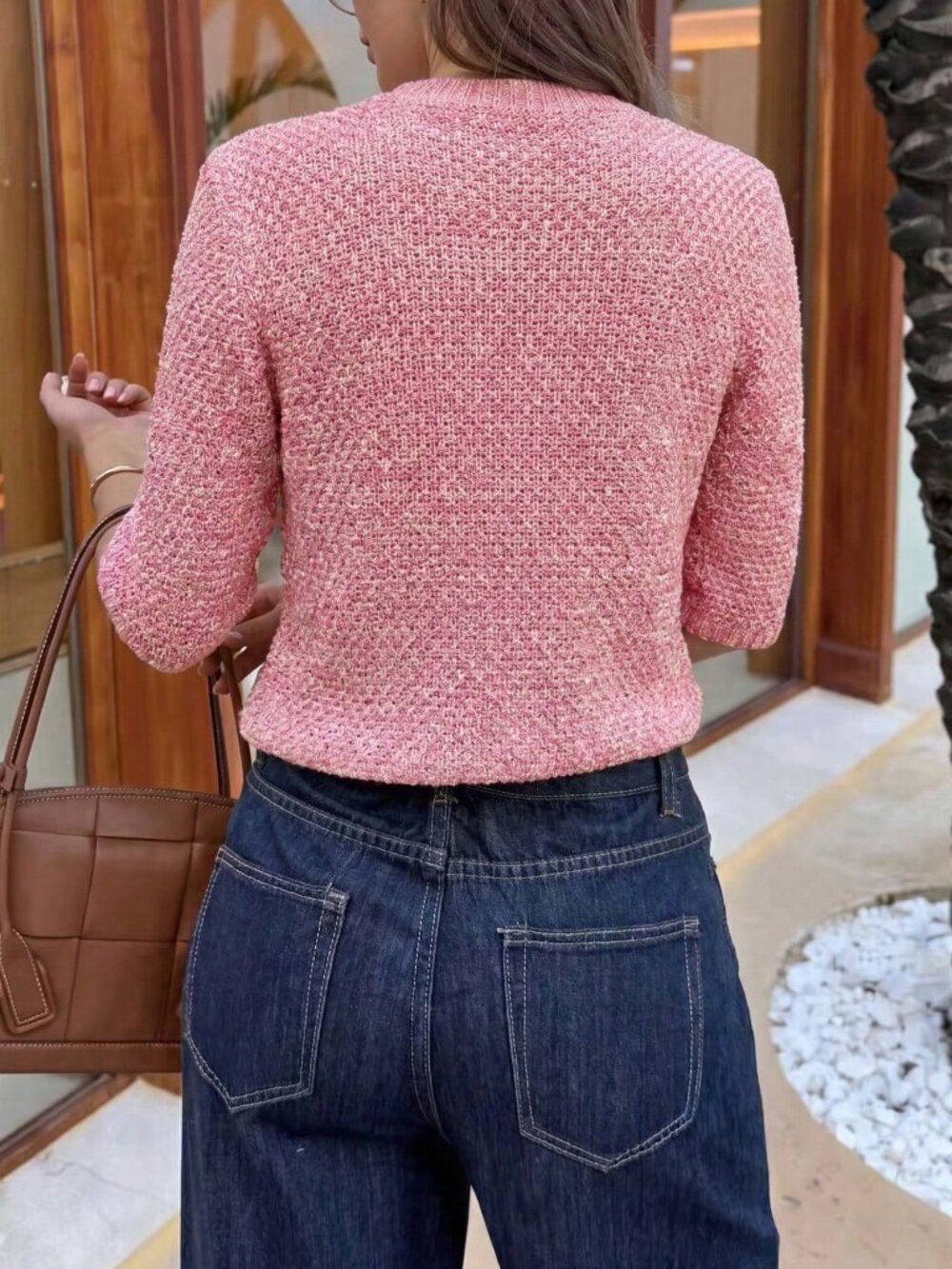 Pink Elegant Women's Knit Cardigan - Picture 8 of 9